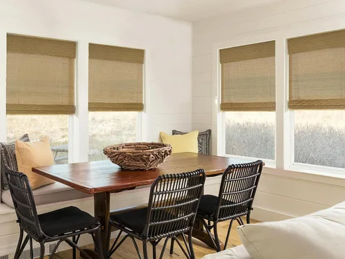 Vista 3 de LazBlinds - Cortinas romanas de bambú personalizadas sin cordón, tratamiento de ventana con filtro de luz, persianas enrollables de bambú retro