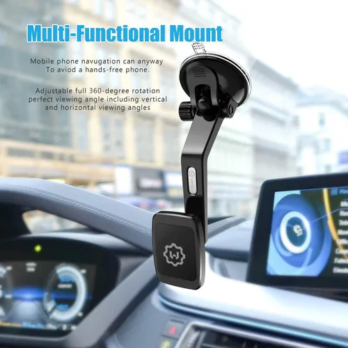 Vista 3 de WixGear Magantic Mount, soporte magnético curvado para tablero de instrumentos para teléfono celular y mini tabletas con tecnología rápida de cierre