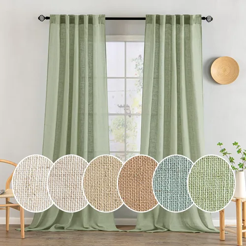 Vista 21 de MIULEE - Cortinas semitraslúcidas suaves y gruesas con textura de lino para cocina y ventana de baño, con trabilla trasera y bolsillo para Blanco