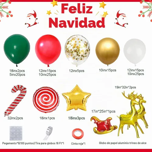 Vista 2 de AobkDeco Kit de arco de guirnalda de globos de Navidad de 138 piezas con globos rojos, verdes, dorados y blancos, globos de caramelo, globos