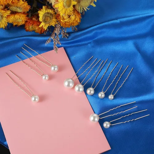 Vista 7 de 18 piezas de accesorios para el cabello de novia, perlas de boda, pasadores de pelo en forma de U, clips de perlas para novia, dama de honor