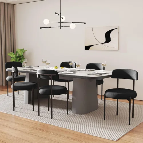 Vista 12 de COCO DESIGN Juego de 2 sillas de comedor negras, modernas y cómodas sillas de comedor Boucle con respaldo curvo, silla de comedor tapizada de sherpa