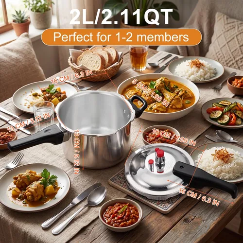 Vista 2 de DOITOOL Olla a presión de aluminio 16cm/6.3 pulgadas fondo pequeña olla a presión para estufa de gas e inducción para cocina casera, plateado