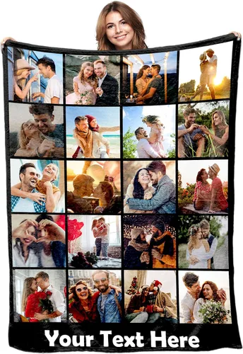 Vista 7 de Manta personalizada con imagen, tu texto aquí, 10 fotos, mantas de imágenes personalizadas para adultos, familia, papá, mamá, parejas, manta