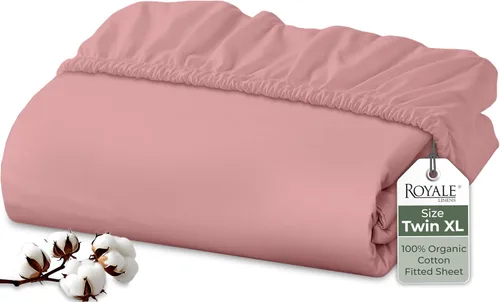 Vista 37 de Royale Linens Sábana bajera ajustable de 100% algodón orgánico - Tejido de percal - Sábanas bajeras de bolsillo profundo súper suaves - Sábana