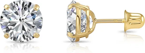 Vista 13 de Aretes de oro amarillo de 14k solitario con cubo y zirconia, con broches seguros