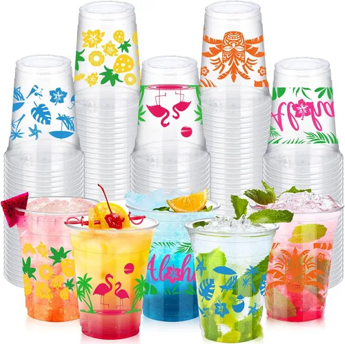 Vista 12 de Qinyoung 100 vasos de plástico con lazo rosa de 12 onzas, vasos desechables de coqueta, lazo rosa y corazón, vasos de plástico transparente