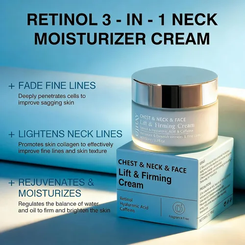 Vista 3 de UJhay Crema de Cuello con Retinol, Crema Reafirmante Enriquecida con Ácido Hialurónico y Cafeína para Minimizar Líneas Finas y Opacidad - Crema