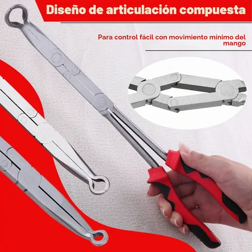 Vista 6 de Juego de 3 piezas de alicates de punta extra larga para agarre de manguera, 13" de longitud, alicates para bujías XL, alicates de punta pivotante
