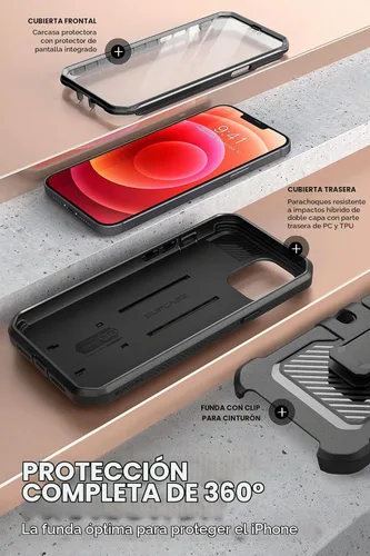 Vista 5 de SUPCASE Funda para iPhone 13 (6.1 pulgadas) con protector de pantalla Negro