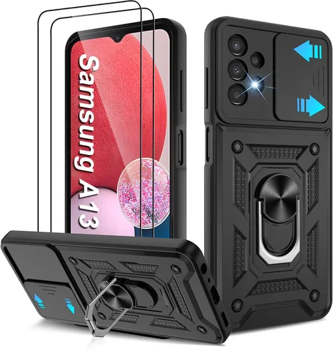 Vista 15 de Funda para Galaxy A13-4G, Samsung Galaxy A13 4G con protector de pantalla HD, resistente a prueba de golpes con soporte de rotación de 360°