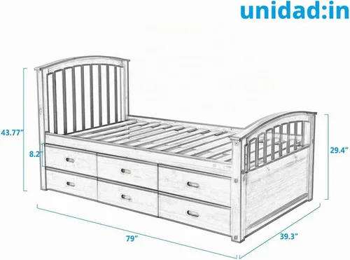 Vista 3 de Cama doble con almacenamiento, con cama corrediza y cajones para invitados