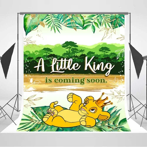 Vista 2 de Similar Decoraciones de baby shower para niños, 5 x 7 pies, telón de fondo africano Baby Shower de vinilo para baby shower, Simba Wild One Jungle