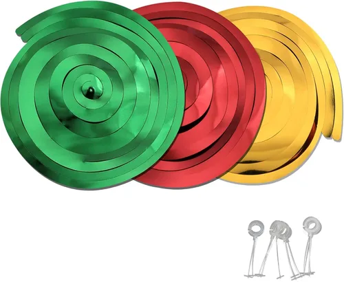 Vista 3 de Mefuny Paquete de 30 decoraciones de espirales colgantes dorados, verdes y rojos, serpentinas de plástico para fiestas, decoración de techo, boda