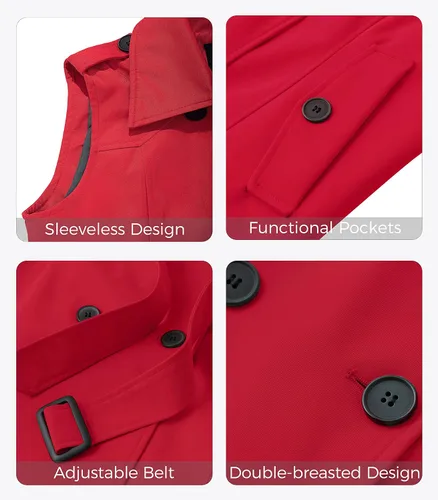 Vista 6 de Wantdo Chaleco largo para mujer, ligero, sin mangas, chaqueta de doble botonadura con bolsillos