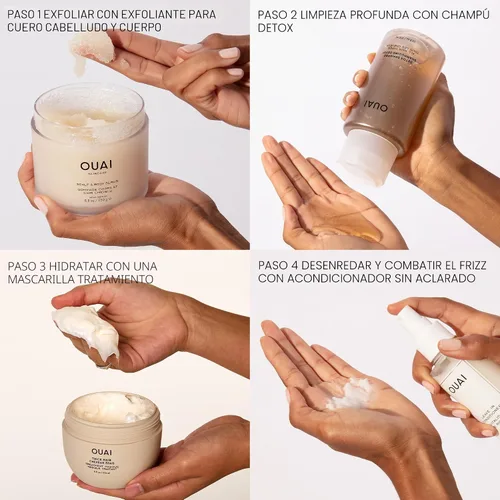 Vista 6 de OUAI Champú Detox - Champú aclarante para eliminar acumulación, suciedad, aceite, productos y agua dura - Vinagre de sidra de manzana y queratina