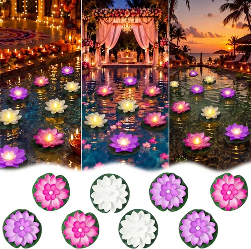 Vista 9 de Liliful 24 luces de loto flotantes Diwali, 5.91 pulgadas, 6