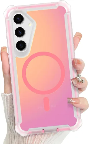 Vista 18 de Bonoma - Funda compatible con Samsung Galaxy S21 Plus, diseño de corazón con purpurina, color rosa Support for MagSafe, Plating Magnetic Case TPU