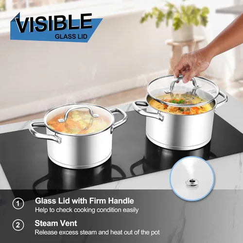 Vista 4 de Homikit Olla de acero inoxidable de 4 cuartos de galón, olla de inducción con tapa para sopa, salsa de pasta, cocinar a fuego lento, parte inferior