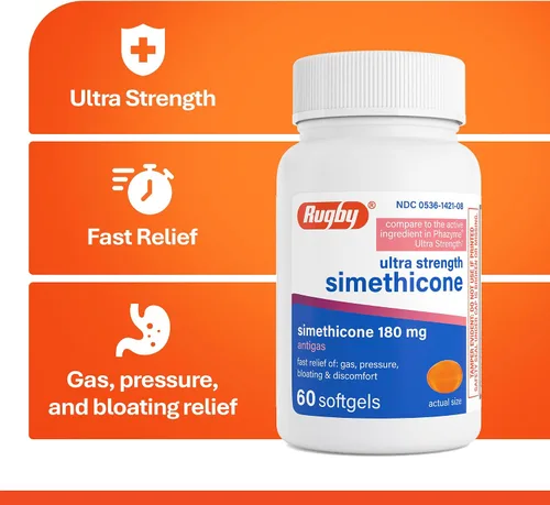Vista 5 de Rugby Ultra Strength Simeticona Alivio de Gases 180 mg - Máximo Alivio de Gases para Adultos - Puede Ayudar con los Síntomas de Flatulencia
