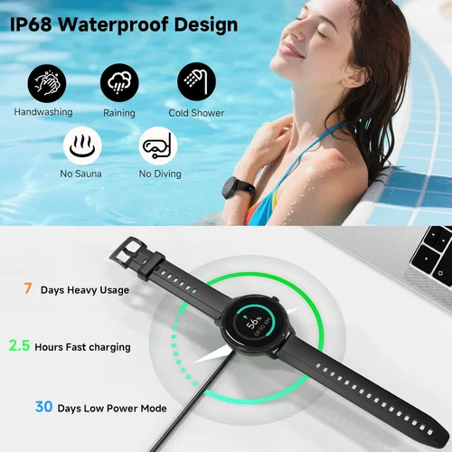 Vista 6 de Relojes inteligentes para mujeres y hombres de 1.27" HD con rastreador de actividad física con monitor de ritmo cardíaco/sueño/pasos/SpO2, reloj