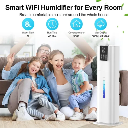 Vista 2 de Honovos Smart Humidifiers Large Room Bedroom Home, 2.11Gal(8L) Quiet Top Fill Cool Mist Humidifier, White, JXW-786