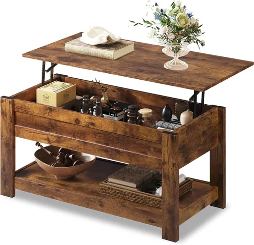 Vista 15 de WLIVE Mesa de Centro, Mesa de Centro de 39" con Tapa Elevable con Compartimento Oculto, Estante de Almacenamiento y Tapa Elevable para Hogar, Sala