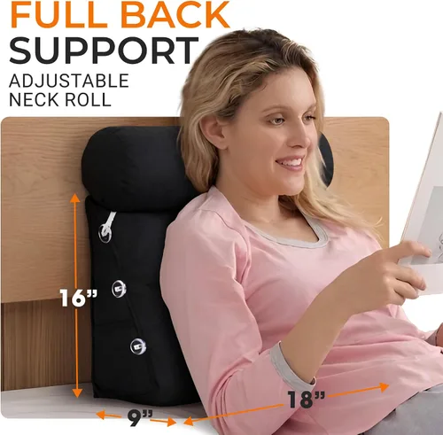 Vista 4 de Cheer Collection Almohada de cuña de lectura, almohada de lectura de cuña ajustable con soporte para el cuello, almohada de respaldo rellena