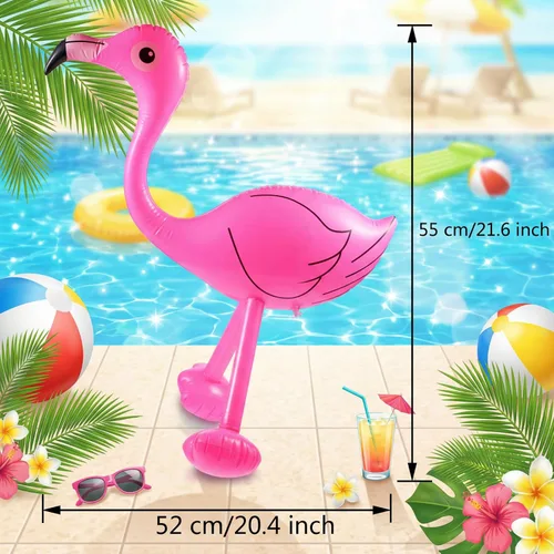 Vista 3 de Yaomiao 6 piezas de decoración de fiesta de flamencos en la piscina, 22 pulgadas, inflables de flamencos rosados, juguetes para cumpleaños de Luau