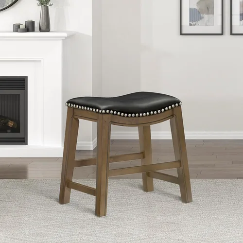 Vista 2 de Homelegance Ordway Taburetes de Altura de Comedor de Madera Maciza - Taburetes de Altura de Mesa Estilo Silla de Montar para Comedor de Transición