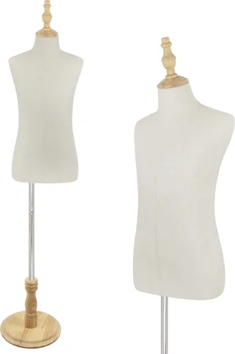Vista 9 de Maniquí infantil para exhibición de ropa, torso de maniquí ajustable para niños con base de madera, 2-3 años 15" - 28" Height Adjustable, Beige