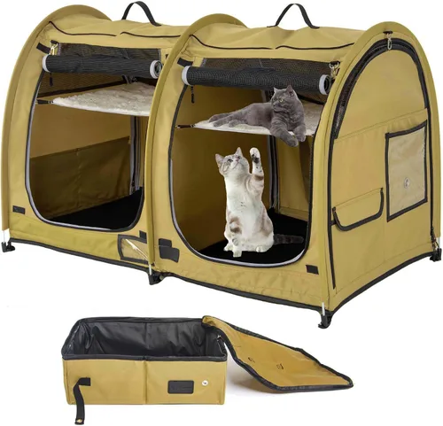 Vista 12 de Mispace - Jaula portátil de doble compartimiento para exposición, para gatos, cómoda jaula de viaje para perros con bolsa de transporte, 2