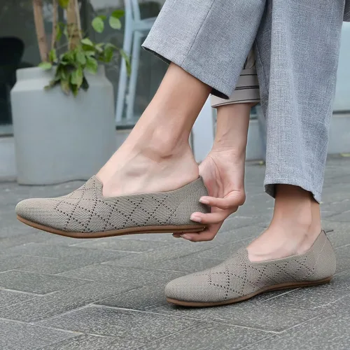 Vista 3 de Puxowe Zapatos planos de ballet para mujer, zapatos de vestir de punto con punta redonda, ligeros, cómodos, de cuña baja, sin cordones, zapatos