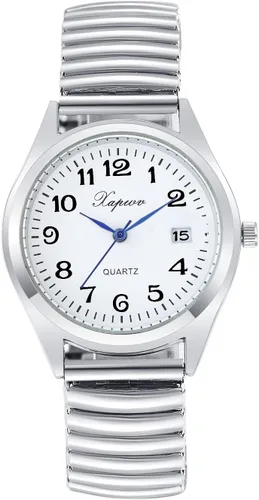 Vista 13 de JewelryWe Reloj de lectura fácil ultrafino para mujer con correa elástica de tono dorado/plateado