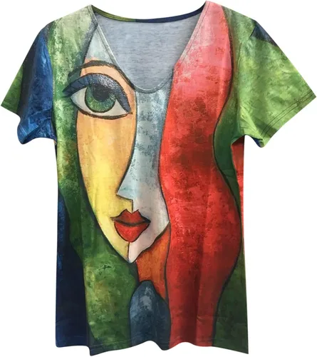 Vista 3 de Camisetas de manga larga para mujer, estilo retro, abstracto, con estampado de rostro, cuello redondo, casual, ajuste holgado