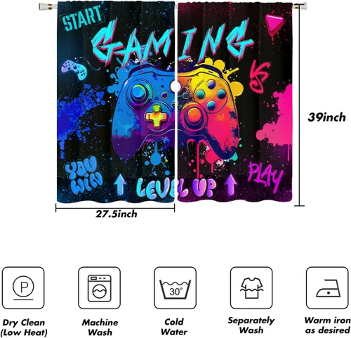 Vista 4 de Cortinas de cocina para videojuegos, mini 27.5 pulgadas de ancho x 39 pulgadas de largo, grafiti gamepad para jugadores, niños, adolescentes, tinta