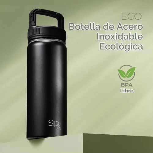 Vista 4 de SIPX™ Botella de Agua Aislada de 18 oz con 3 Tapas – Acero Inoxidable a Prueba de Fugas, Triple Aislamiento – Frío 24 Horas/Caliente 12 Horas – Negro