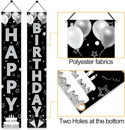 Vista 3 de Suministros de fiesta de feliz cumpleaños, letrero de porche y decoración de fondo para hombres y mujeres, cumpleaños de 16 a 90 años