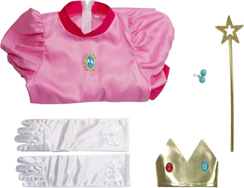 Vista 4 de Ladhow Disfraz de princesa melocotón para niñas, vestido rosa con accesorios para Halloween