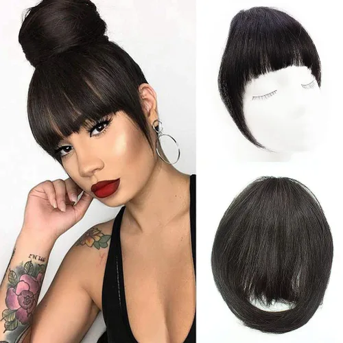 Vista 9 de Extensiones de cabello humano real con flecos, clip en flequillo, con sienes