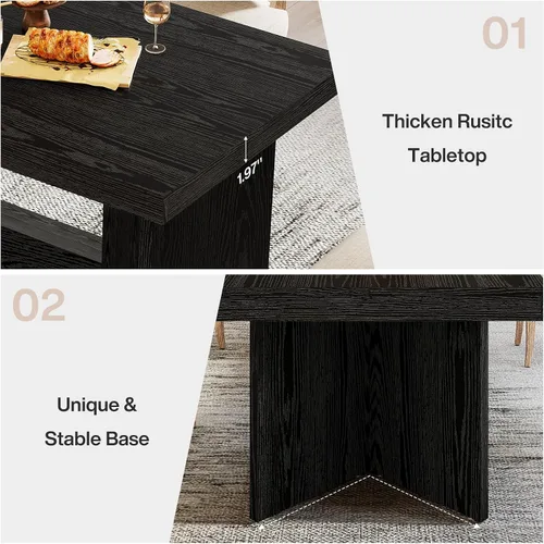 Vista 7 de Tribesigns Mesa de comedor de 63 pulgadas para 4-6, mesa de cocina de granja con pedestal resistente, muebles rectangulares de madera para el hogar