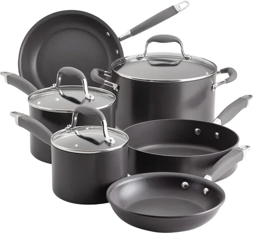 Vista 17 de Anolon Advanced Home - Juego de ollas y sartenes antiadherentes anodizados duros, 9 piezas, color bronce Fácil liberación de alimentos