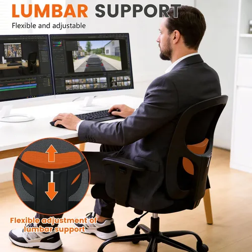 Vista 5 de Silla de oficina grande y alta, asiento ancho de 400 libras, silla de computadora con soporte lumbar, brazos ajustables, silla giratoria de malla