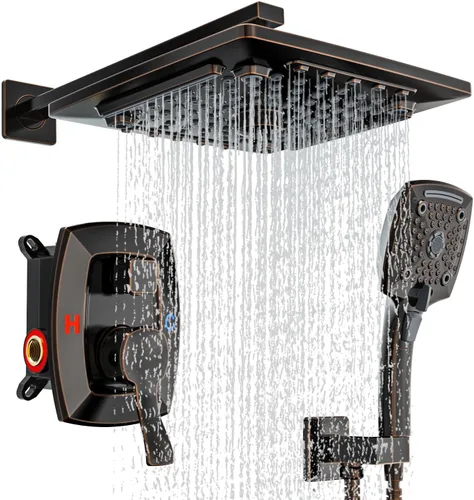 Vista 12 de ELLO&ALLO Juego de grifo de ducha de baño, válvula mezcladora y kit de acabados, sistema de ducha completo con válvula empotrada, oro cepillado