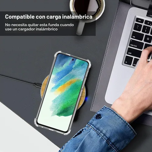 Vista 5 de Funda para Samsung S21 FE, Samsung Galaxy S21 FE y protector de pantalla, a prueba de golpes, transparente, delgada, suave, de silicona TPU