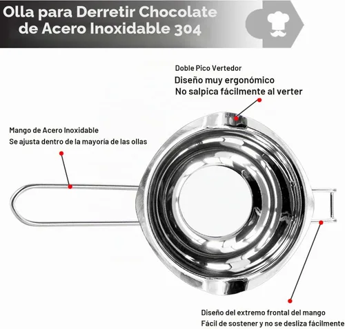 Vista 2 de Juego de olla de doble caldera, olla de fusión de chocolate de 600ml/0.5QT con olla de acero inoxidable 304 de 1.5QT, olla de fusión con espátula