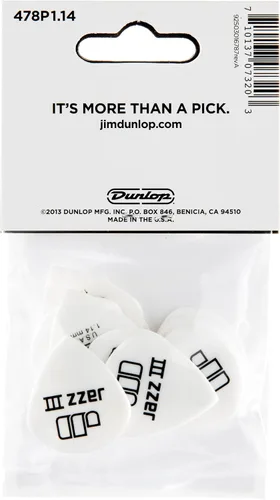 Vista 5 de Jim Dunlop Tortex White Jazz III - Púas para guitarra, 0.04 in, paquete de 12