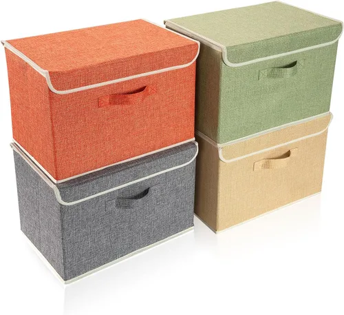Vista 9 de Organizador de Cubos de Almacenamiento Contenedor 10.5" x 10.5" x 11" Cajas Grandes Canasta de Tela con Asas para Organizar Estantes Armario Ropa