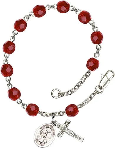 Vista 27 de Pulsera de rosario de cuentas del mes de nacimiento de julio con dije pequeño de San Patrón, 7 1/2 pulgadas