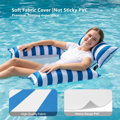 Vista 4 de Jasonwell Flotadores inflables para piscina para adultos – Flotadores de tela para piscina, silla flotante para lago, playa, tumbona flotante